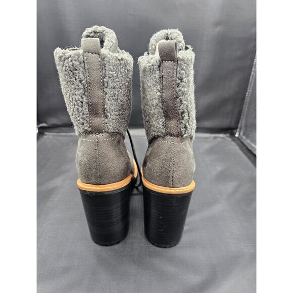 NEW NINE WEST PERRY WOMENS HEEL ANKLE BOOTS LACE ZIP FAUX FUR LINING SIZE 9.5 - Picture 2 of 4